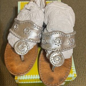 Jack Rogers Silver and Tan Women's Sandals wedge style sz 9.5